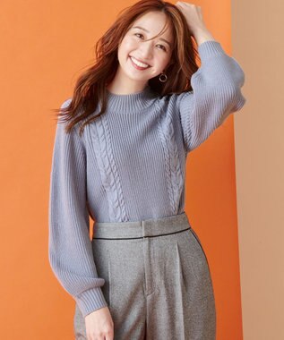 ANY SIS 【洗える】スフレケーブルパフスリーブ ニット ライトブルー
