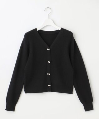 Feroux 【洗える】リボン釦 カーディガンデザインニット ブラック系