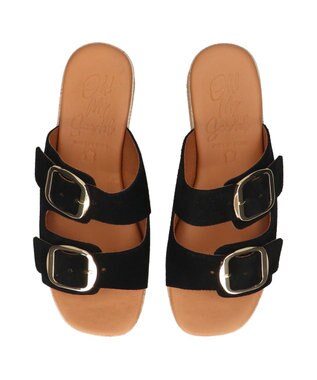 INTER-CHAUSSURES 【Oh my Sandals】ダブルバックル厚底ウエッジサンダル ブラックスウェード