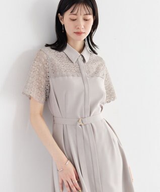 YECCA VECCA レース切替ワンピース Gray Beige