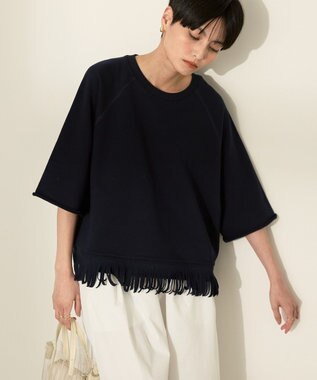 AMERICAN HOLIC フリンジ5分袖ラグランスウェット Navy