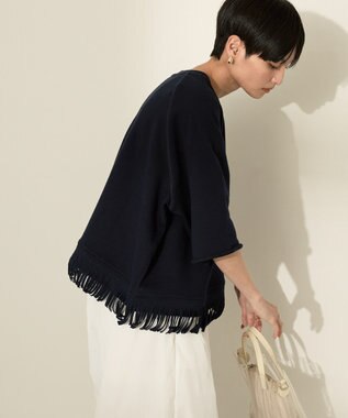 AMERICAN HOLIC フリンジ5分袖ラグランスウェット Navy