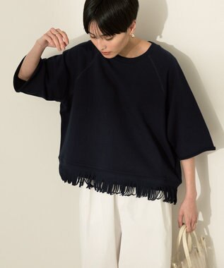 AMERICAN HOLIC フリンジ5分袖ラグランスウェット Navy