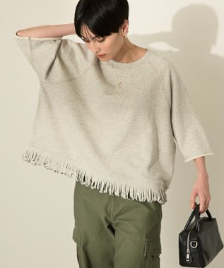 AMERICAN HOLIC フリンジ5分袖ラグランスウェット Light Gray Mixture