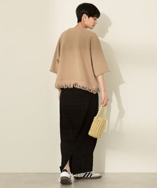 AMERICAN HOLIC フリンジ5分袖ラグランスウェット Beige