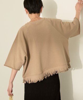AMERICAN HOLIC フリンジ5分袖ラグランスウェット Beige