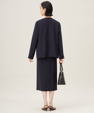 自由区 S 【セットアップ対応・接触冷感・UVケア・洗える】ライトストレッチノーカラー ジャケット ネイビー