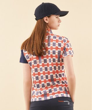 23区GOLF 【WOMEN】【吸水速乾/UVカット】フィールドチェック柄ポロシャツ ネイビー系3