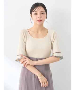 earth music&ecology ポイントシアーフリルニットプルオーバー Ivory