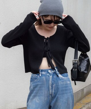 WEGO リボンリブカーディガン ブラック