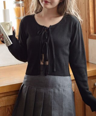 WEGO リボンリブカーディガン ブラック