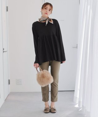 Tiaclasse 【洗える】ギャザーフレアニットチュニック ブラック