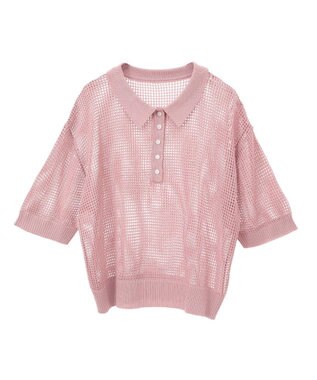 earth music&ecology メッシュポロニットプルオーバー Pink