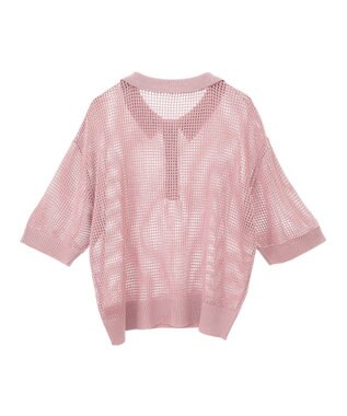 earth music&ecology メッシュポロニットプルオーバー Pink