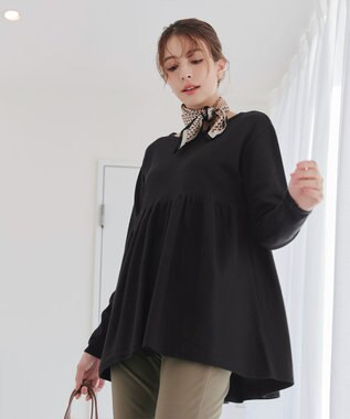 Tiaclasse 【洗える】ギャザーフレアニットチュニック ブラック