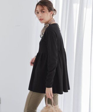 Tiaclasse 【洗える】ギャザーフレアニットチュニック ブラック