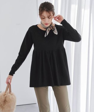 Tiaclasse 【洗える】ギャザーフレアニットチュニック ブラック