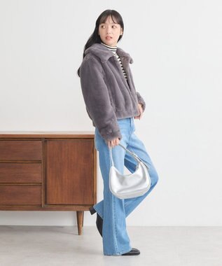 earth music&ecology ファーショートコート チャコールグレー