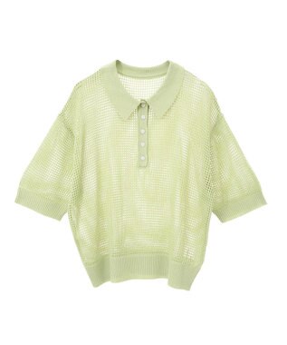 earth music&ecology メッシュポロニットプルオーバー Lime Green