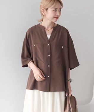 AMERICAN HOLIC 【WEB限定】ミリタリーWポケットスキッパーシャツ Brown