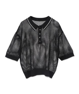 earth music&ecology メッシュポロニットプルオーバー Black