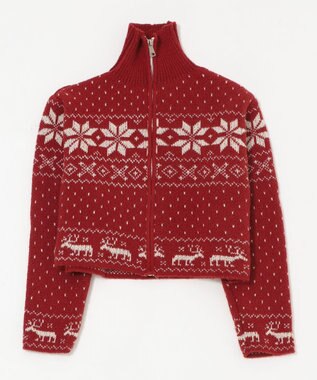 WEGO ユキガラダブルジップカーデ レッド