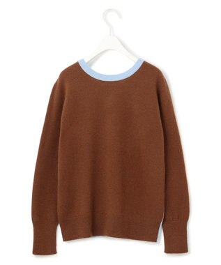 ICB 【CLASSY.1月号掲載・前後着用可能】ピュアカシミヤ バイカラーニット サックス×コーヒー系