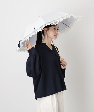 MOONBAT 【遮光/晴雨兼用日傘】POLO RALPH LAUREN(ポロ ラルフローレン) エンブフリル 折りたたみ傘 楽折 遮熱 UV オフホワイト