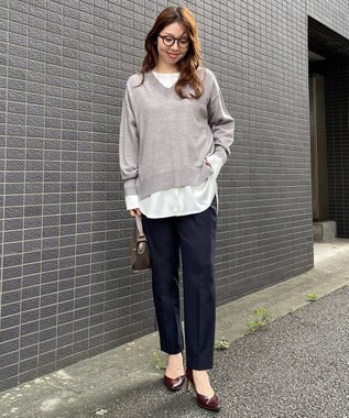 UNFILO L シャツコンビレイヤードTシャツ オフ×サテン