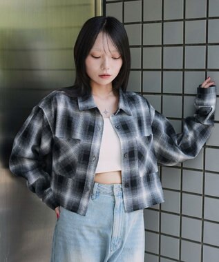 WEGO チェックショートネルシャツ ブラック