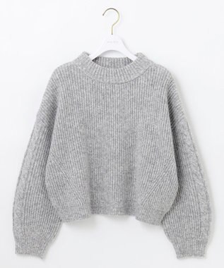 ANY SIS 【洗える】袖ケーブルショート ニット グレー