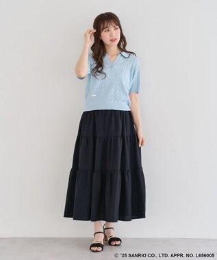 Green Parks チャーミーキティ／衿付き半袖ケーブルニット Light Blue