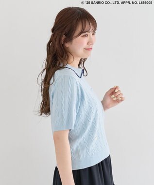 Green Parks チャーミーキティ／衿付き半袖ケーブルニット Light Blue
