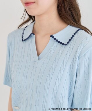 Green Parks チャーミーキティ／衿付き半袖ケーブルニット Light Blue