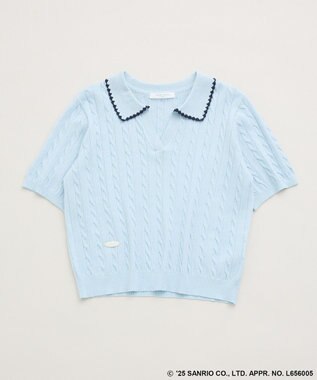 Green Parks チャーミーキティ／衿付き半袖ケーブルニット Light Blue