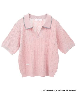 Green Parks チャーミーキティ／衿付き半袖ケーブルニット Pink