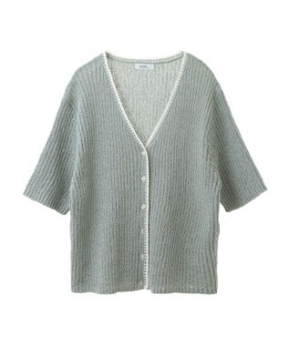 earth music&ecology バイカラーＶネックカーディガン Light Khaki