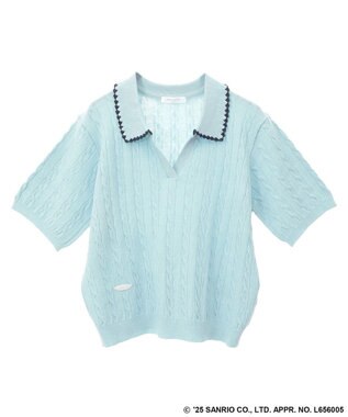 Green Parks チャーミーキティ／衿付き半袖ケーブルニット Light Blue