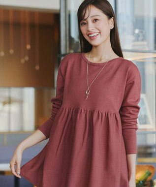 Tiaclasse 【洗える】ギャザーフレアニットチュニック ディープピンク