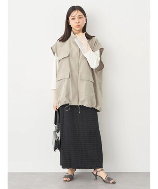 earth music&ecology ミリタリースタンドカラーベスト Light Khaki