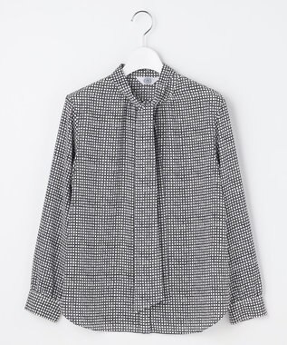 J.PRESS LADIES L ジーナ梨地 幾何プリント ブラウス ホワイト×ネイビー系