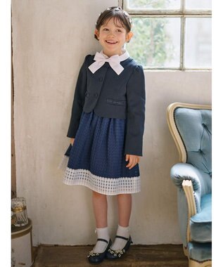 組曲 KIDS 【110-140㎝】シアーチェックバイカラー ワンピース ネイビー系