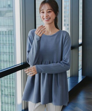 Tiaclasse 【洗える】ギャザーフレアニットチュニック ブルー