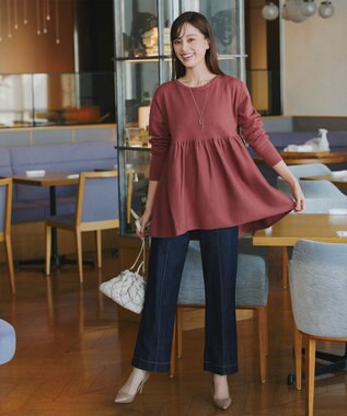 Tiaclasse 【洗える】ギャザーフレアニットチュニック ディープピンク