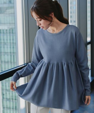Tiaclasse 【洗える】ギャザーフレアニットチュニック ブルー