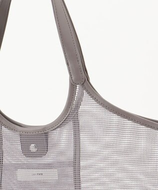 ANY ギンガムチェック巾着付メッシュトートバッグ グレー