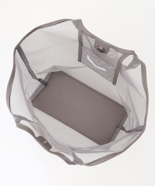 ANY ギンガムチェック巾着付メッシュトートバッグ グレー