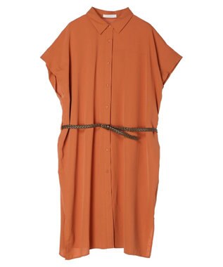 Green Parks ＳＥＴ２点　合皮ベルト＋ミディシャツワンピース Brown