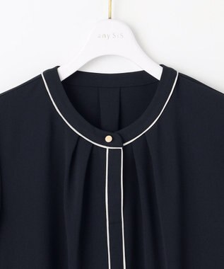 ANY SIS S 【洗える】フロントタックバイカラー ブラウス ネイビー