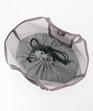 ANY ギンガムチェック巾着付メッシュトートバッグ グレー